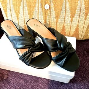 Leather Block Heel Slides 7.5